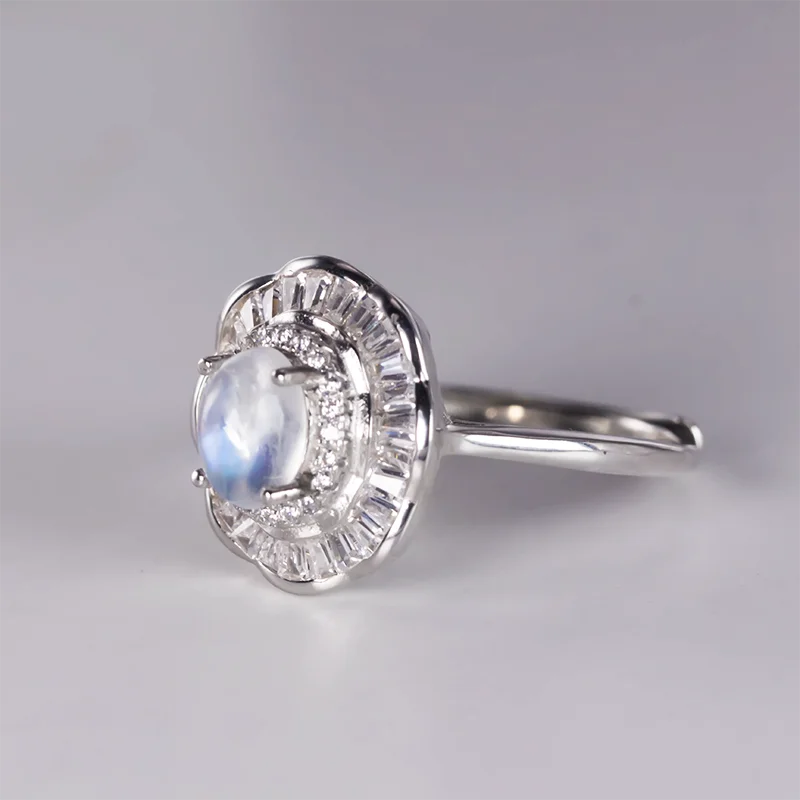 Кольцо из серебра 925 пробы с синей Луной и камнем 5 х7 мм|Кольца| |