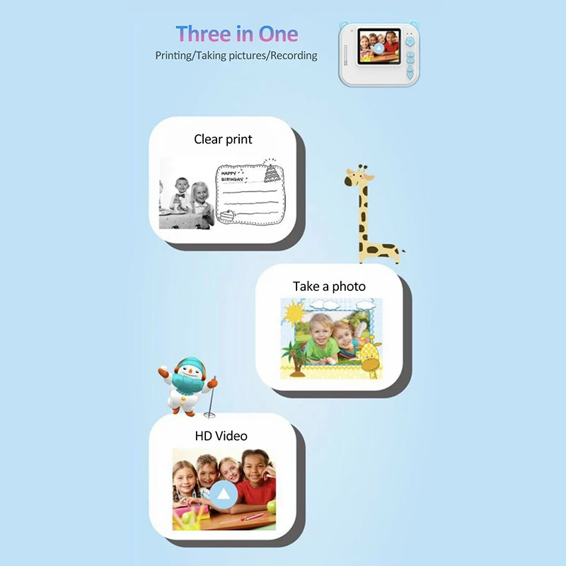 

DIY Digital Instant Print Camera Full Color Prints Child Camera for Children Baby Gifts - Blue