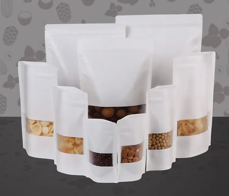 Leotrusting 50 шт. белый бумажный матовый пакет для окон стоячий кофе шоколад упаковка с