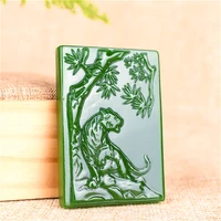 hand carved tiger natural green jade pendant necklace chinese charm jewelry fashion accessories amulet for men women gifts