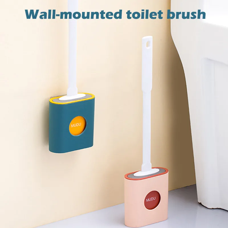 

Toilet Brush No Dead Corners Soft Bristles Brush with Quick Drying Holder Household WC Flat Head Flexible Toilet Cleaning Brush