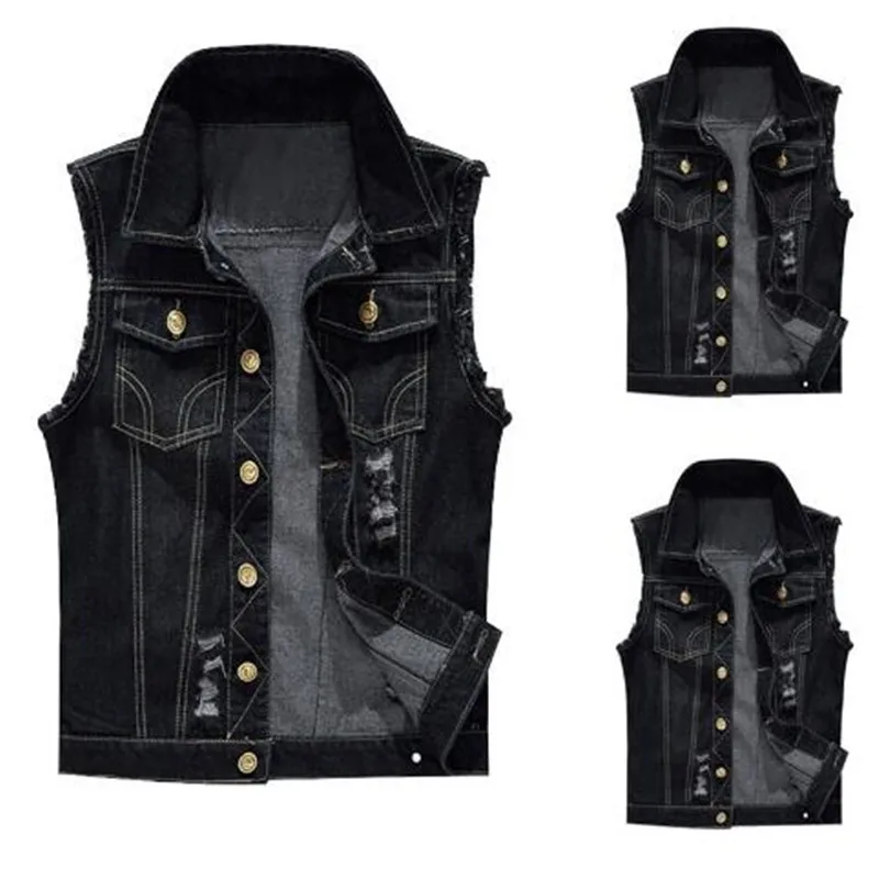 

Slim Male Jeans Sleeveless Jacket denim vests men Plus Size 6XL Black Denim jacket Vest Male Jeans Outdoors work vest for men