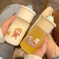 modern cute water bottle small simple creative glass water bottle transparent portable student botellas para agua bottle bn50wb