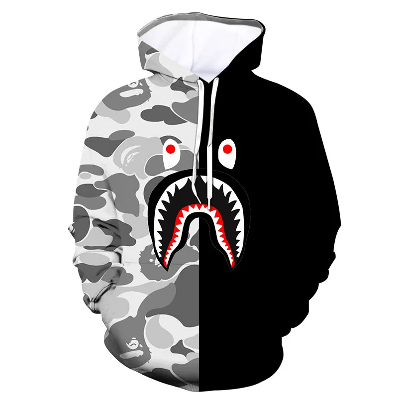 

2021 autumn new 3D print shark hoodie Male casual top sports male female sweater