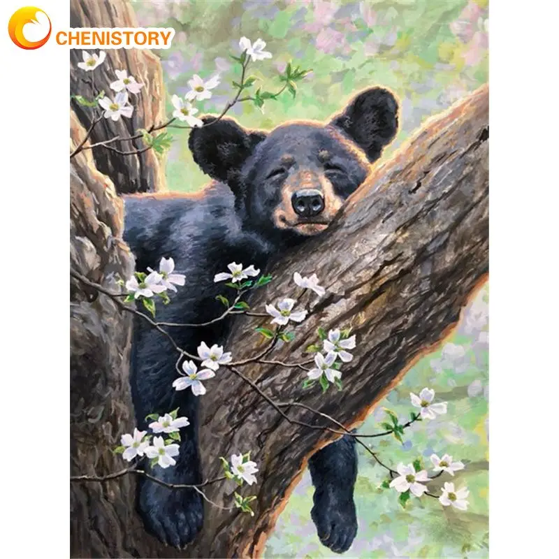 

CHENISTORY Painting By Numbers Black Bear Animal For Kids Room Wall Art Pictures Street For Adults Home Decoration Diy Gift