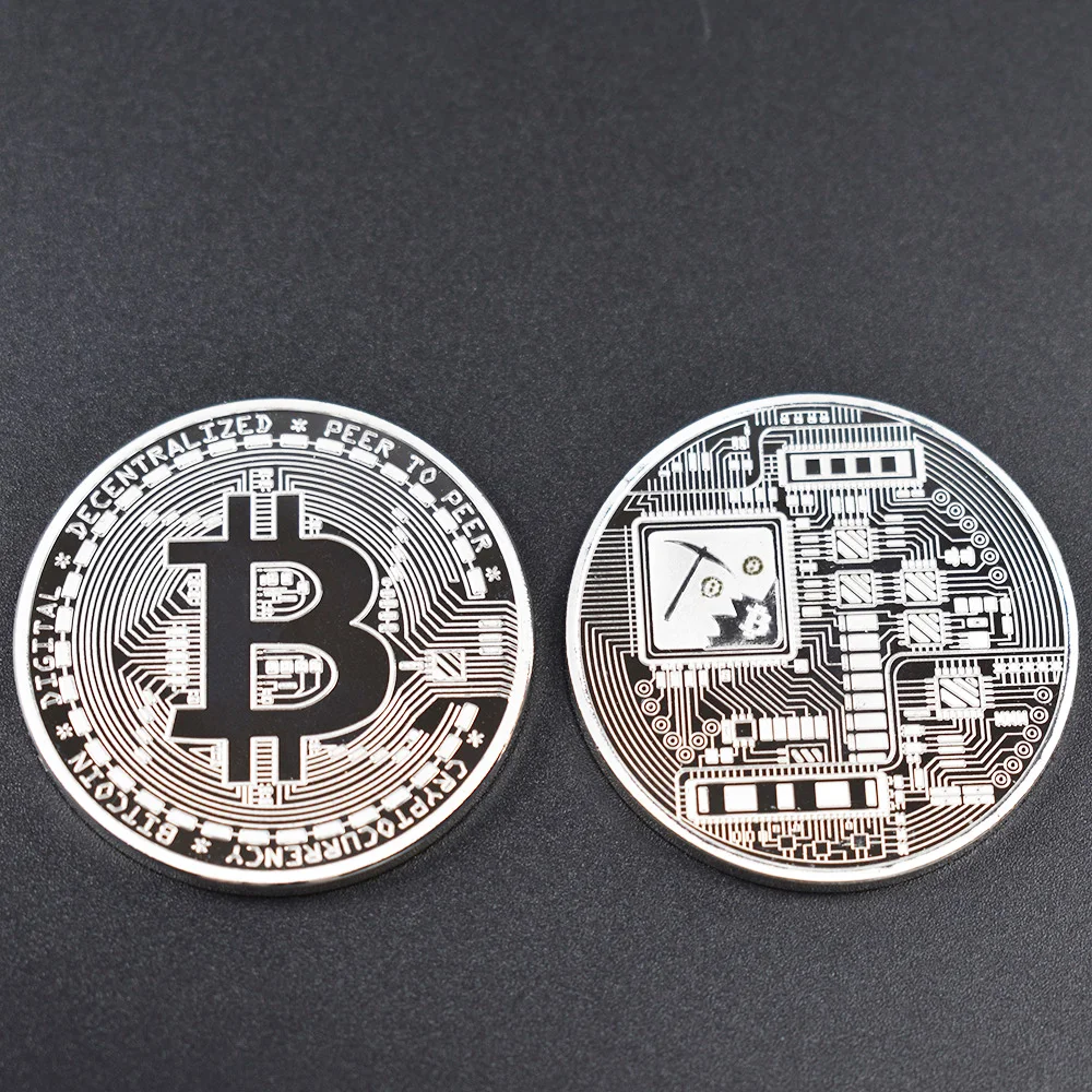 Золотые/Серебрянные хромированные длинные Bitcoin Бит монета BTC с Чехол