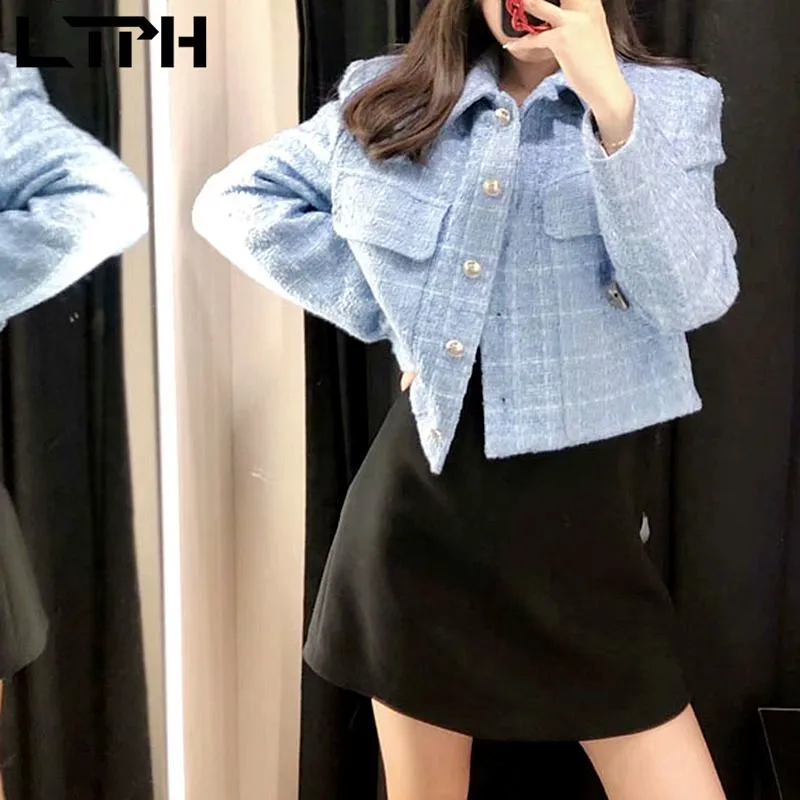 LTPH-Chaqueta corta de estilo inglés para mujer, traje con una hilera de botones, abrigo de manga larga, chaquetas de Tweed, primavera 2021