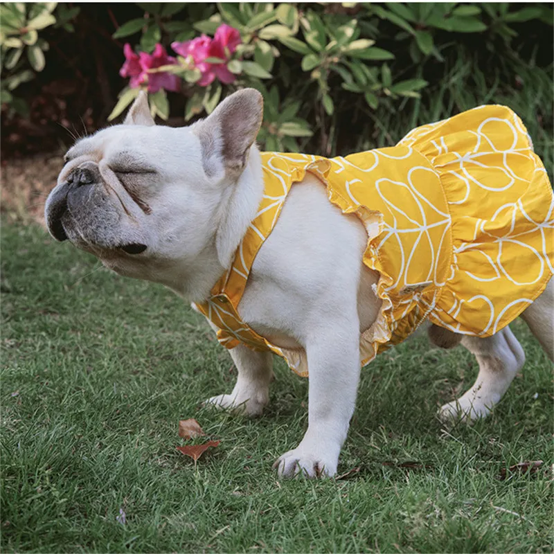 Платье для собаки с желтыми листьями вечернее флейтированное платье чихуахуа