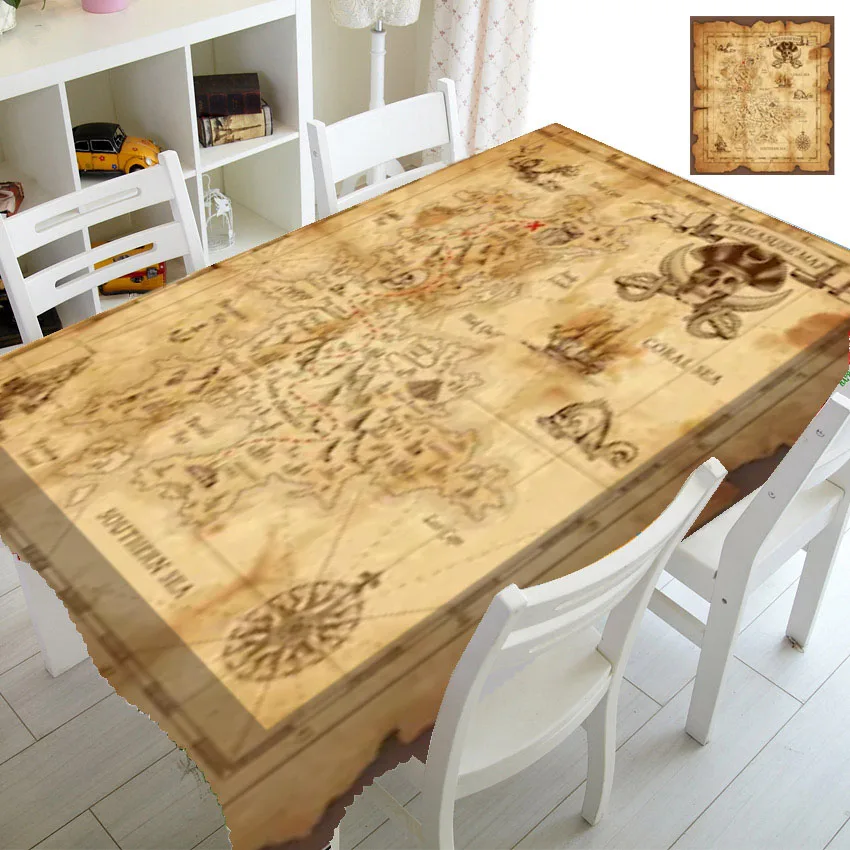 

Vintage Old Paper Pirate Treasure Map Kitchen Dining Decor Grunge Treasure Map Tablecloth for Party Table Cloth Rectangle Square
