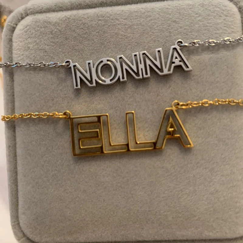 

Stainless steel custom name necklace Personalized Hollow Initial Name Necklace Rose Gold Color Chain Quote Letter Necklace