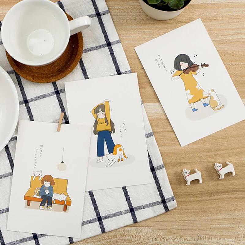 Бумажный Подарочный конверт для открытки с красивыми кошками и девочками из