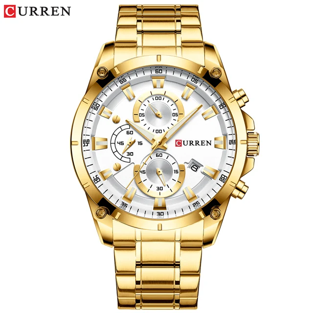 gold Мужские часы Curren от ведущего бренда, роскошные мужские наручные часы с хронографом, кварцевые спортивные часы синего золота для мужчин - Цвет: gold