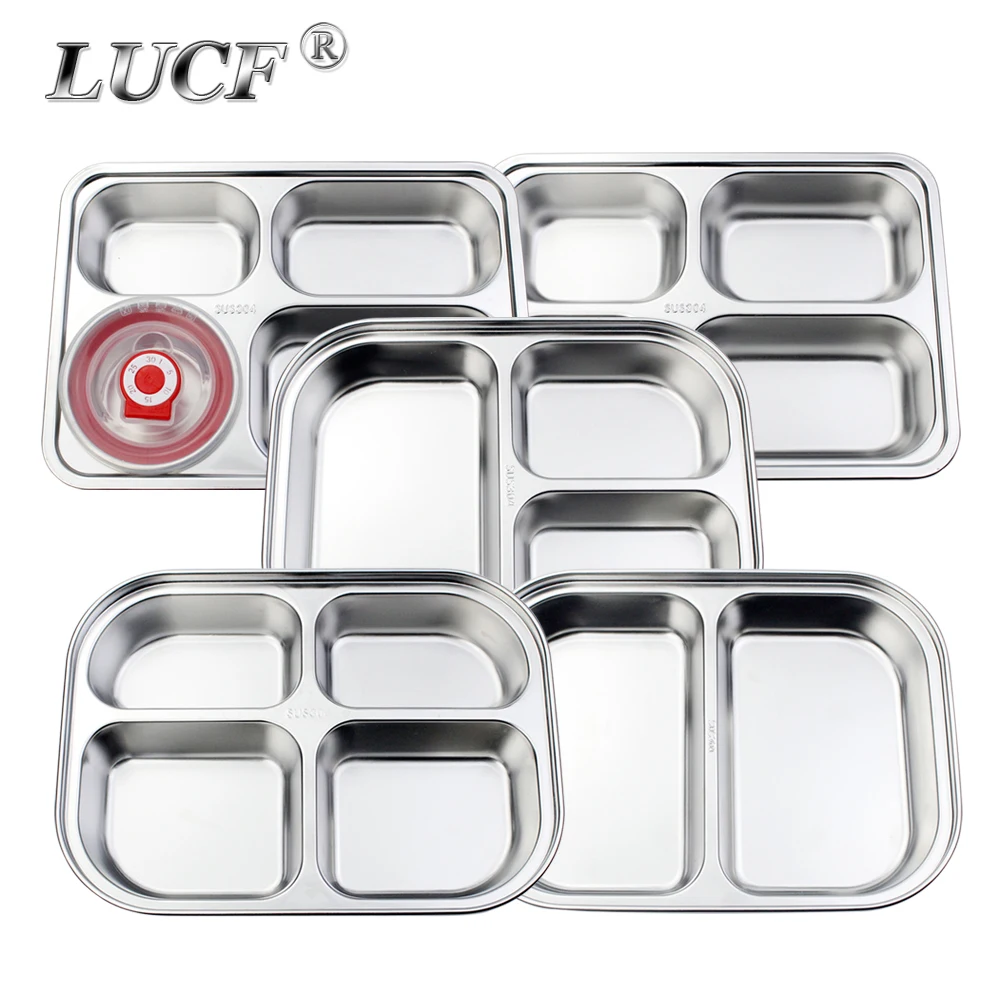 18/8 Stainless Steel 2/3/4 Section Divided Dinner Tray Meal Dish Lunch Box Plate Fast Food Containers for Students Staffs Worker