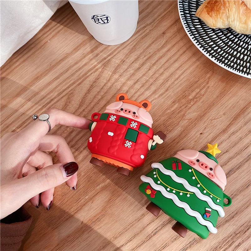 

3D Cute Cartoon Christmas Pig Case for Airpords Pro 3 Luxury Soft Silicone Protective Cover For Apple Airpods 1 2 Accessories