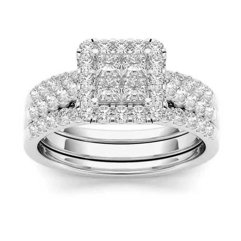 Роскошный комплект женских колец с кристаллом из камня крупным Цирконом Модные