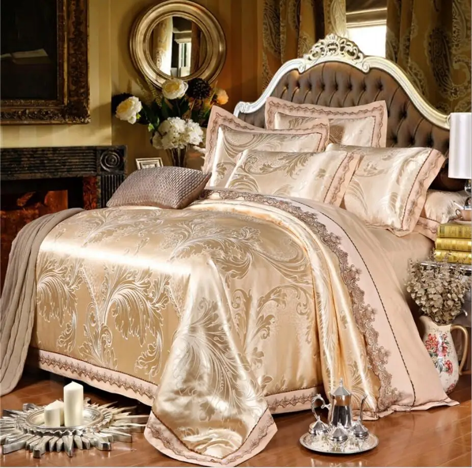 Жаккардовое шелковое хлопковое постельное белье Королевский размер 4 шт.