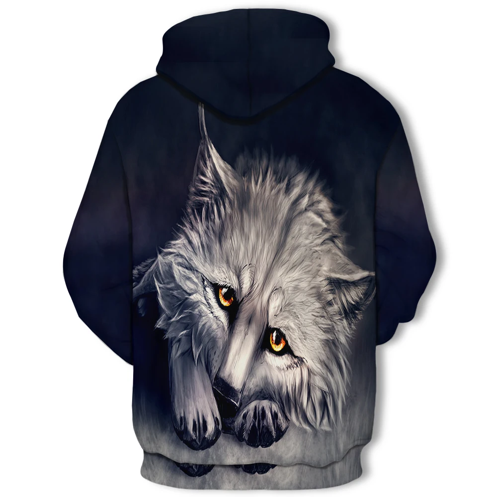 Толстовки с капюшоном изображением волка для мужчин и женщин сезон осень зима