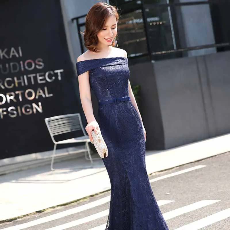 AnXin SH темно синее платье принцессы Детское силуэта русалка вечернее вечерние