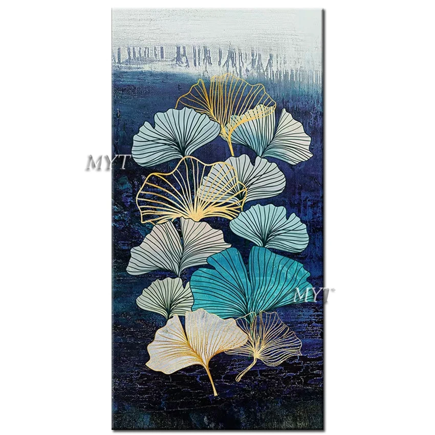 Textured Gold Lines Abstract Ginkgo Flower Canvas Oil Painting Modern New Arrival Hand-painted Wall Art Decor For Living Room | Дом и сад