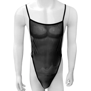 Брендовое Мужское боди, сексуальные трусы для мужчин, нижнее белье, черные прозрачные плотные сетчатые полупрозрачные боди, Sissy Mankini