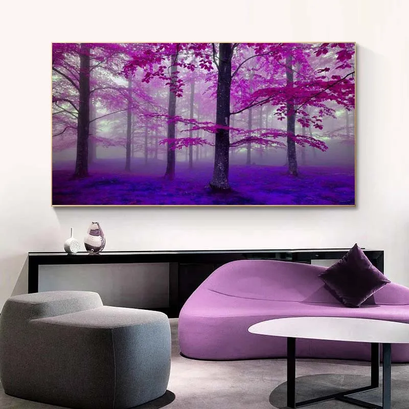 

Pink Forest Landscape Canvas Paintings On The Wall Art Canvas Prints Purple Scenery Wall Pictures For Bed Room Cuadros Decor