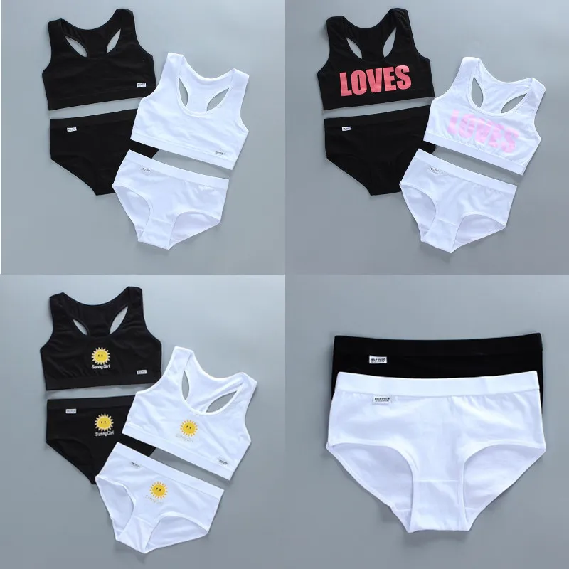 

Teen Bra Girl Vest Cotton Underwear Set Spandex with Letter Solid Color Girl's Sport Racerback Training + Panties