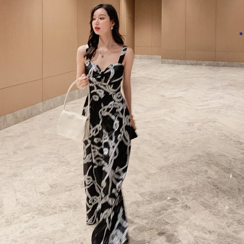 

2021 High Waist Wide Leg Pants Summer New Women Vintage Printing Waist Jumpsuit Spaghetti Strap Jumpsuit Female New Cottagecore