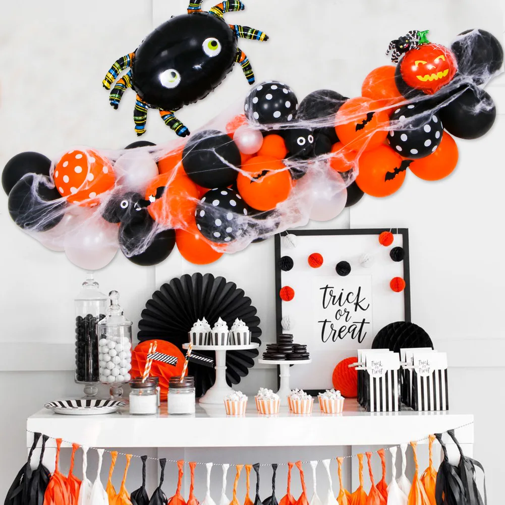 

2021 Halloween Decorations for Home Party Balloons Garland Banner Spider Bat Pumpkin Holiday Home Decor Set