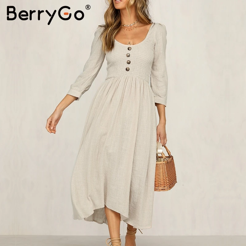 Длинные вечерние платья BerryGo однобортное хлопковое платье с рукавом три четверти