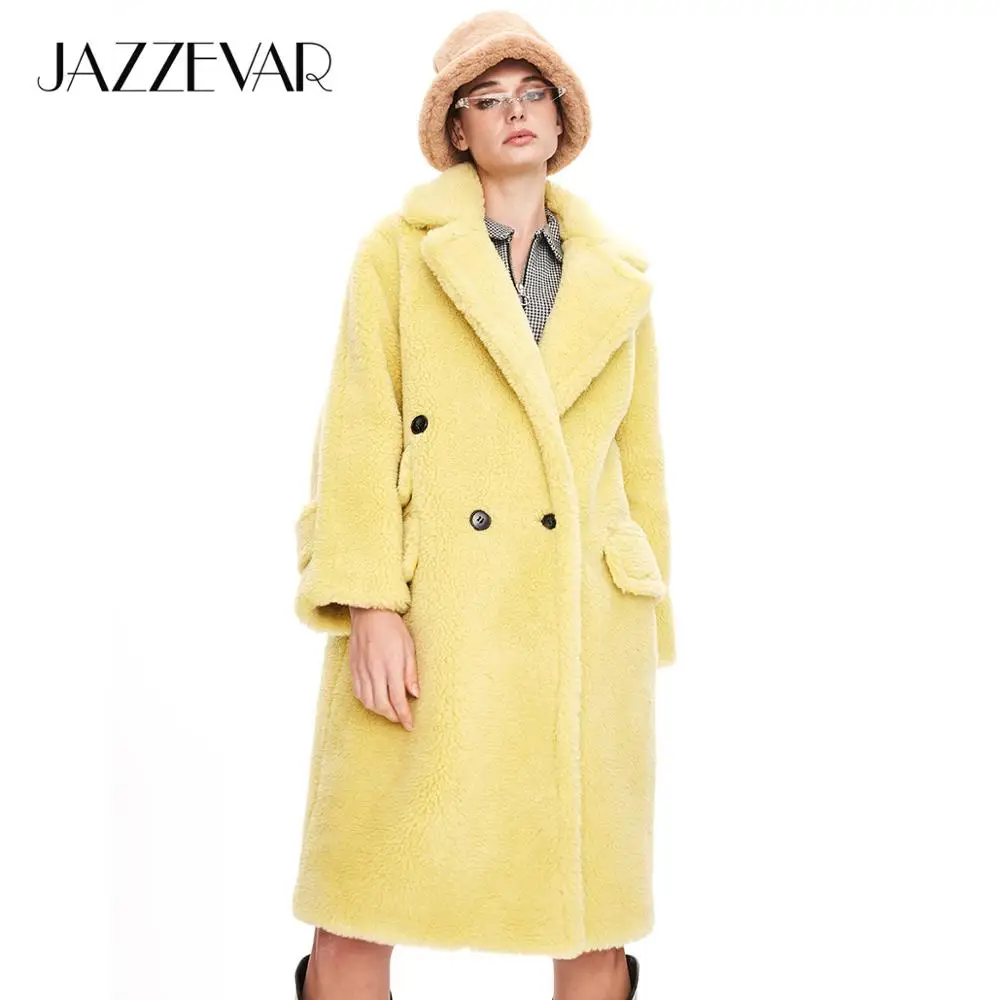 JAZZEVAR Зимнее новое поступление пальто с мехом женская верхняя одежда свободная модный стиль длинное теплое пальто K9062