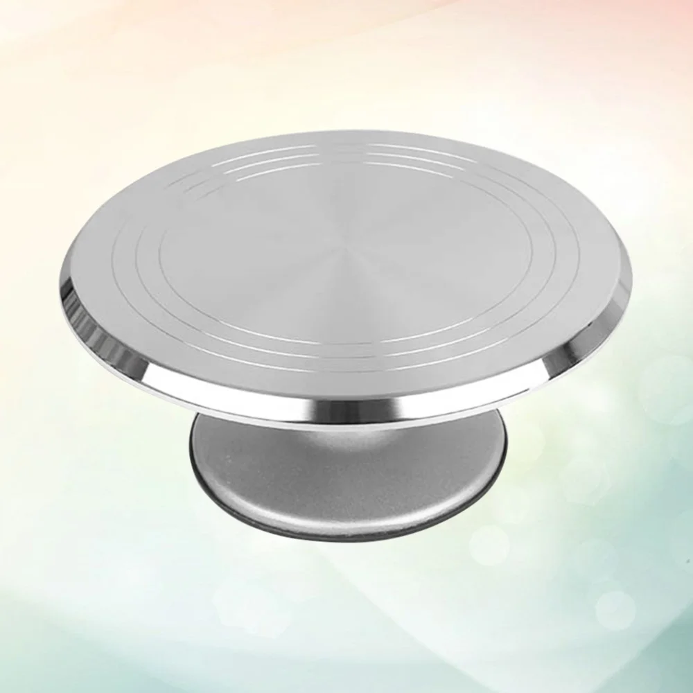 

12 Inch Aluminum Alloy Rotating Cake Turntable Anti-slip Revolving Cake Making Stand Platform Cake Decorating Workbench (Silver)
