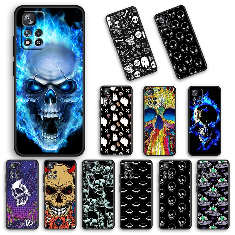 

Cool Punisher Skeleton Art For Xiaomi Redmi Note 11 10 10S 9T 9 9Pro Max 8T 8Pro 7 6 5 Pro 4X Soft Black Phone Case Cover