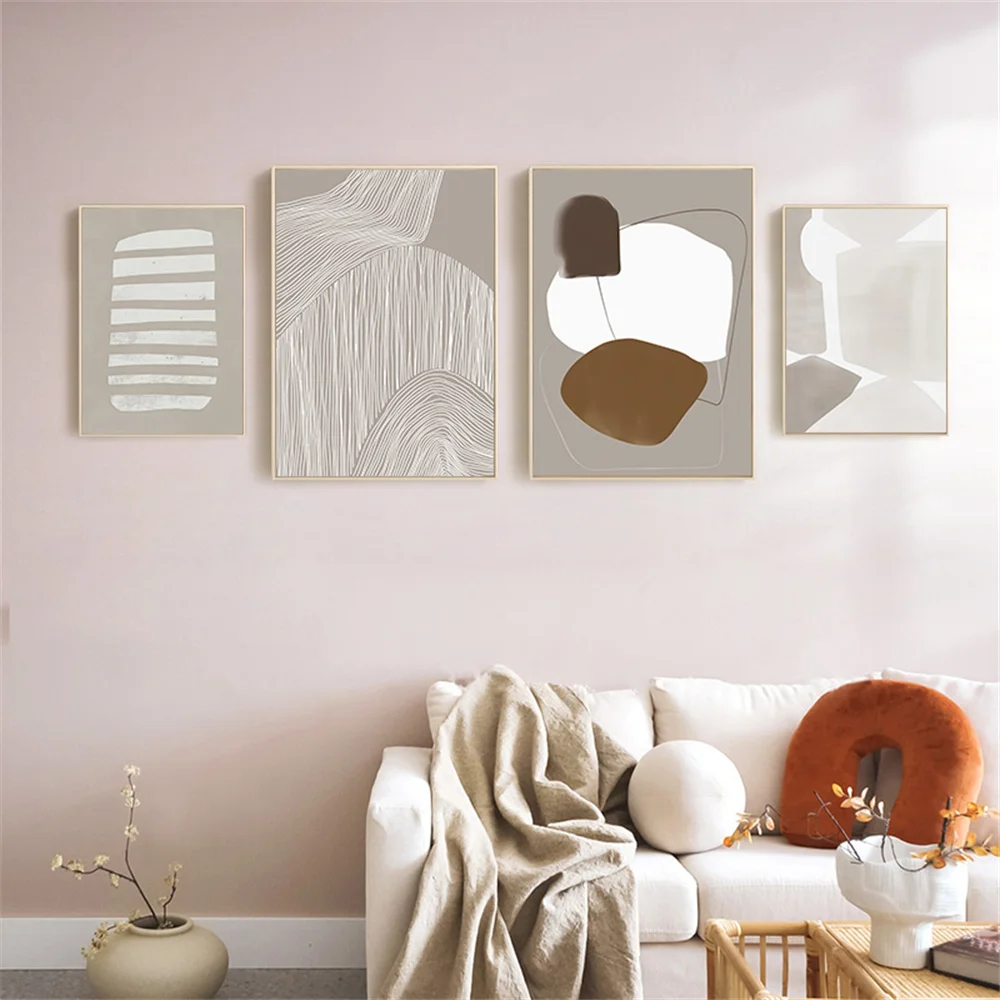 

Abstract Geometry Wall Art Poster Color Block Line Drawing Canvas Painting Beige Art Print Nordic Picture Living Room Home Decor