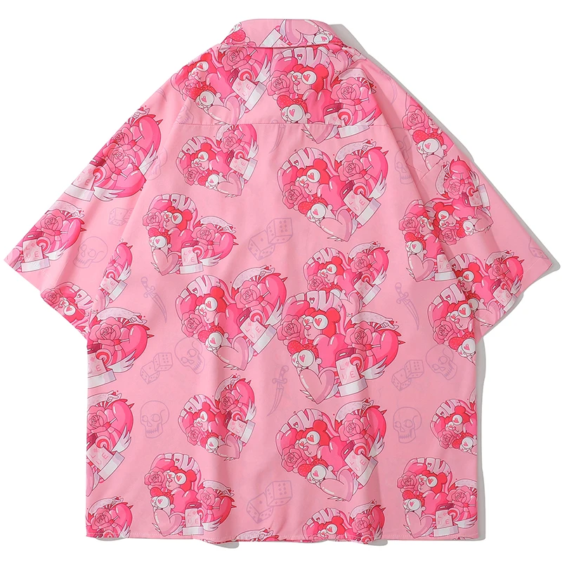 Гавайская рубашка мужская с принтом медведя и сердца гавайская блузка в стиле