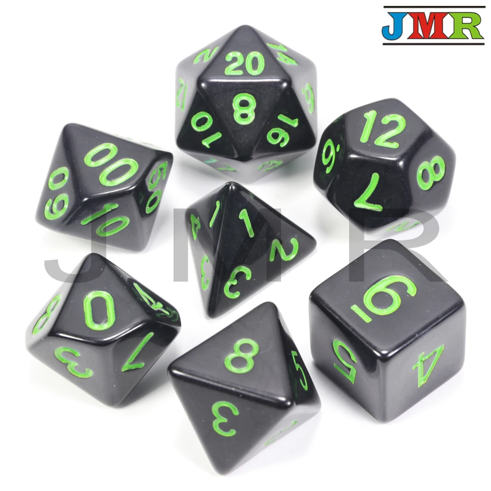 Black with Green Лидер продаж высокое качество черный с красным номером 7 шт./лот непрозрачные игральные кубики D4, D6, D8, D10, D10%, D12, D20 переносные игральные кубики Dnd RpgBoard игра - Цвет: Black with Green