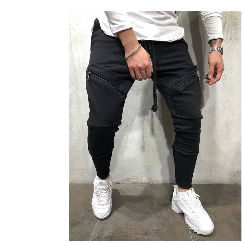 Новые мужские одноцветные брюки-карандаш на молнии многокарманные Стильные