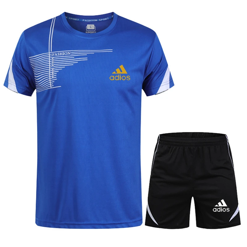 

Men's Fitness With Short sleeves Suit Sports Suit New printed Casual Short-Sleeved T-shirt Suit + Five-point Sports Shorts Suit