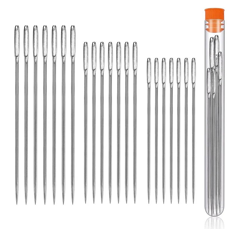 

KAOBUY 21PCS 1.97in 2.13in 2.4in Stainless Steel Large Eye Needles Cross Stitch Needles Embroidery Tool Household Sewing Tool