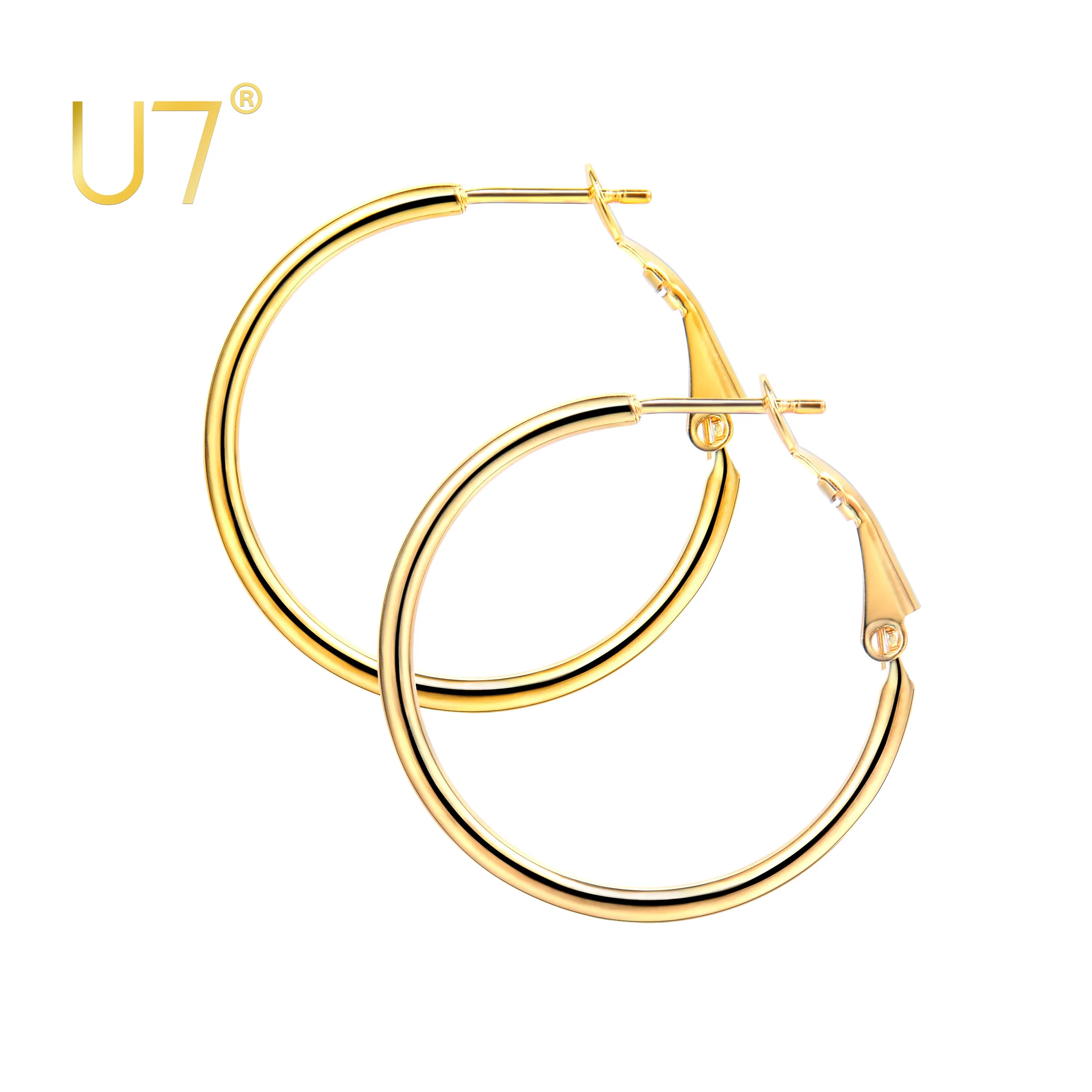 

U7 Hoop Earrings Polished Rounded Circle Endless Dangle Earrings for Women Girls Sensitive Ears 30-100mm