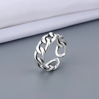 retro chain ring with silver plated opening adjustable ring personality womens street hip hop rock rap party jewelry
