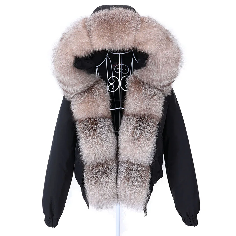 MAOMAOKONG 2022 Fashion Short Women's Real Fox Fur Coat Natural Raccoon Big Fur Collar Winter Parka Bomber Jacket Waterproof