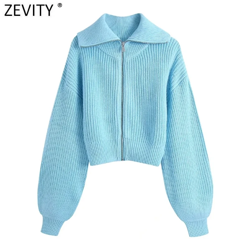 

Zevity женский модный однотонный вязаный кардиган с отложным воротником на молнии, женский свитер с рукавами-фонариками, шикарное пальто, топы...