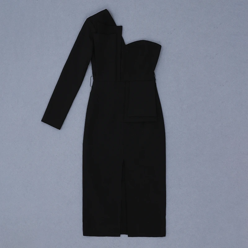 INDRESSME, новинка, пряжка на пояс, передний разрез, Vestidos, модное, на одно плечо, с длинным рукавом, плиссированное, укороченные, женские, вечерние, облегающее платье