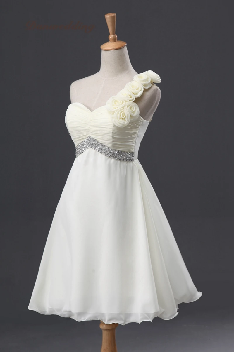Elegant One-Shoulder Short/Mini Homecoming Dress Hand Made Flowers Beaded Graduation A-Line Party Gowns Real Photo Zipper | Свадьбы и