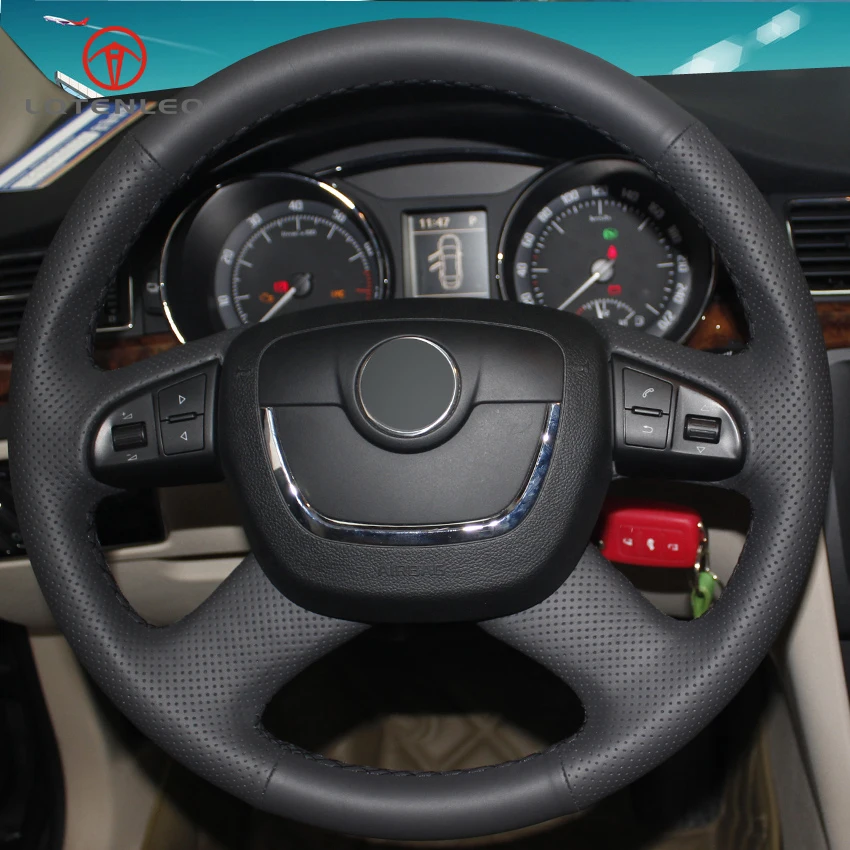 Черный чехол на руль LQTENLEO из искусственной кожи для Skoda Octavia Yeti Superb 2008-2013 Citigo Roomster