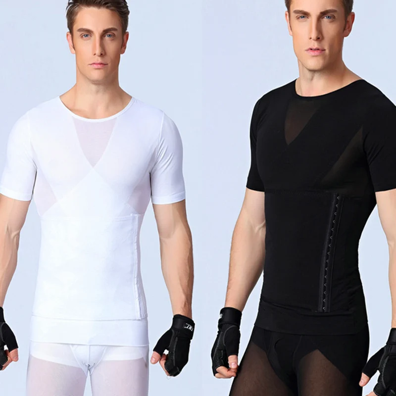 Мужская утягивающая корректирующая одежда с молнией рубашка коротким рукавом