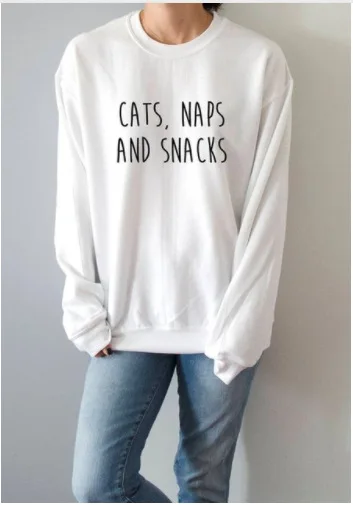 

Female Hoodies Clothes White Hoodies Korean Style Sweatshirts Cats Naps and Snacks Woman Tops Pullover