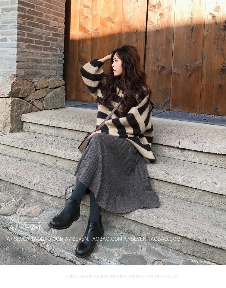 Женская юбка в складки свободные Chic корейский стиль Осень, Зима сплошной Для женщин s удобные простые универсальные Высокая талия на каждый день
