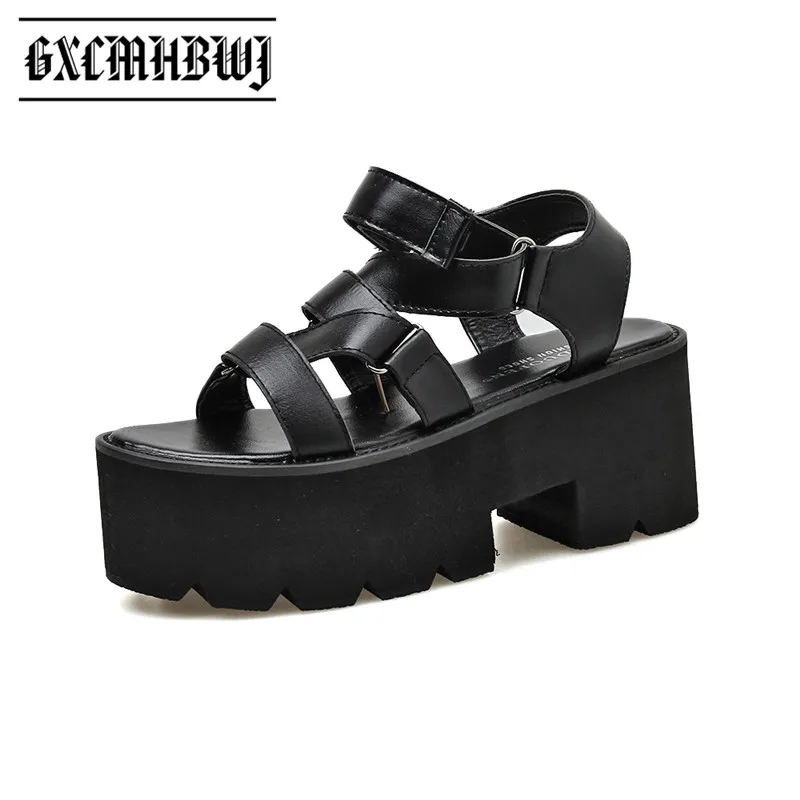 

GXCMHBWJ Gladiator Open Toe Creepers Women Sandals Buckle Strap Thick Bottom Waterproof Platform Lady Shoes Cheap High Quality