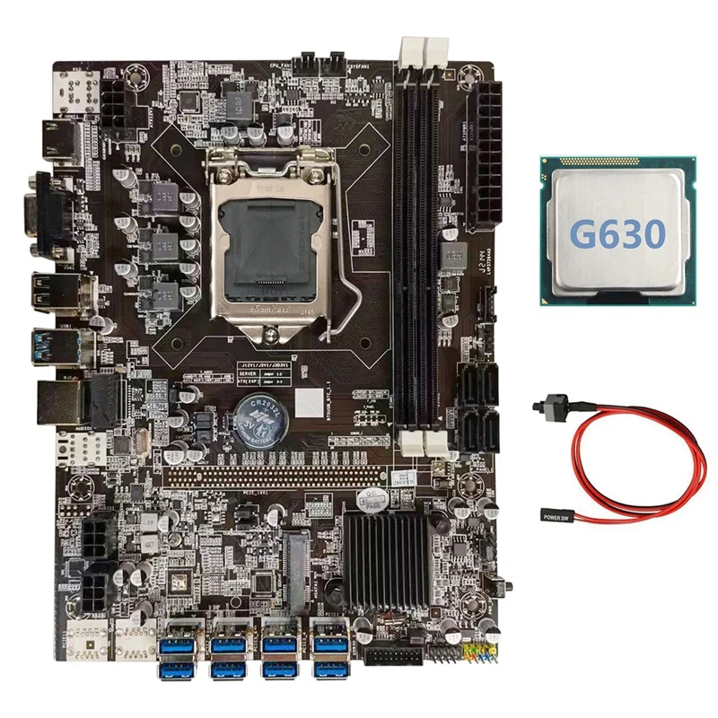 Материнская плата B75 для майнинга BTC + процессор G630 кабель переключения LGA1155 8xpcie
